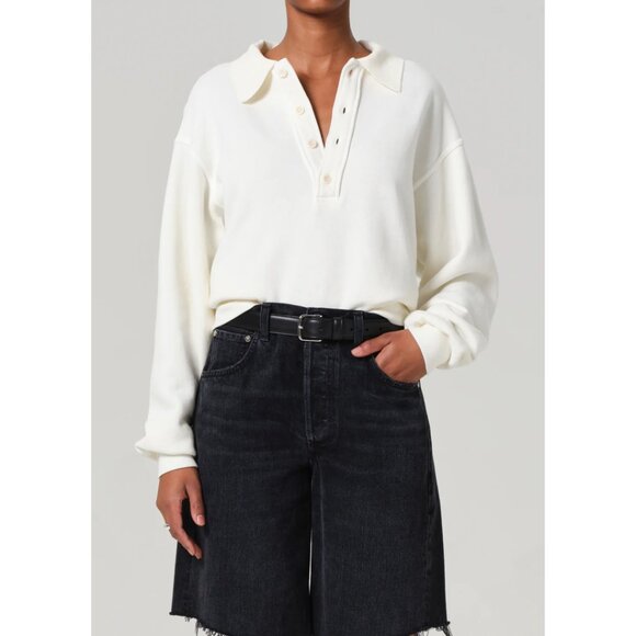 CITIZENS OF HUMANITY Remi Cotton-Blend Jersey Sweatshirt in White Size Large - Picture 8 of 9